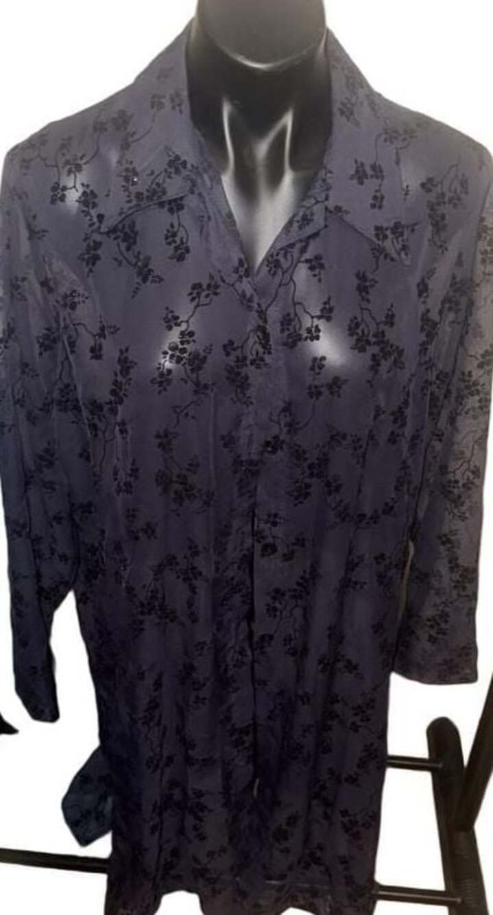 Caribou New York Sheer Floral Button-Front Long Blouse
